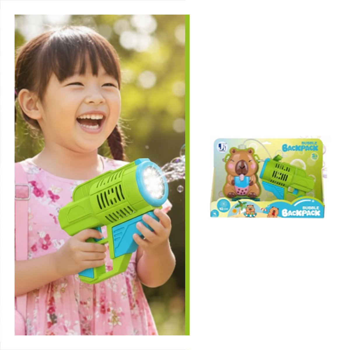 PACK6 MAQUINA DE JUEGO DE BURBUJAS CON MOCHILA FIGURA ANIMAL VERDE CLARO Y+REGALO STICKER - 2
