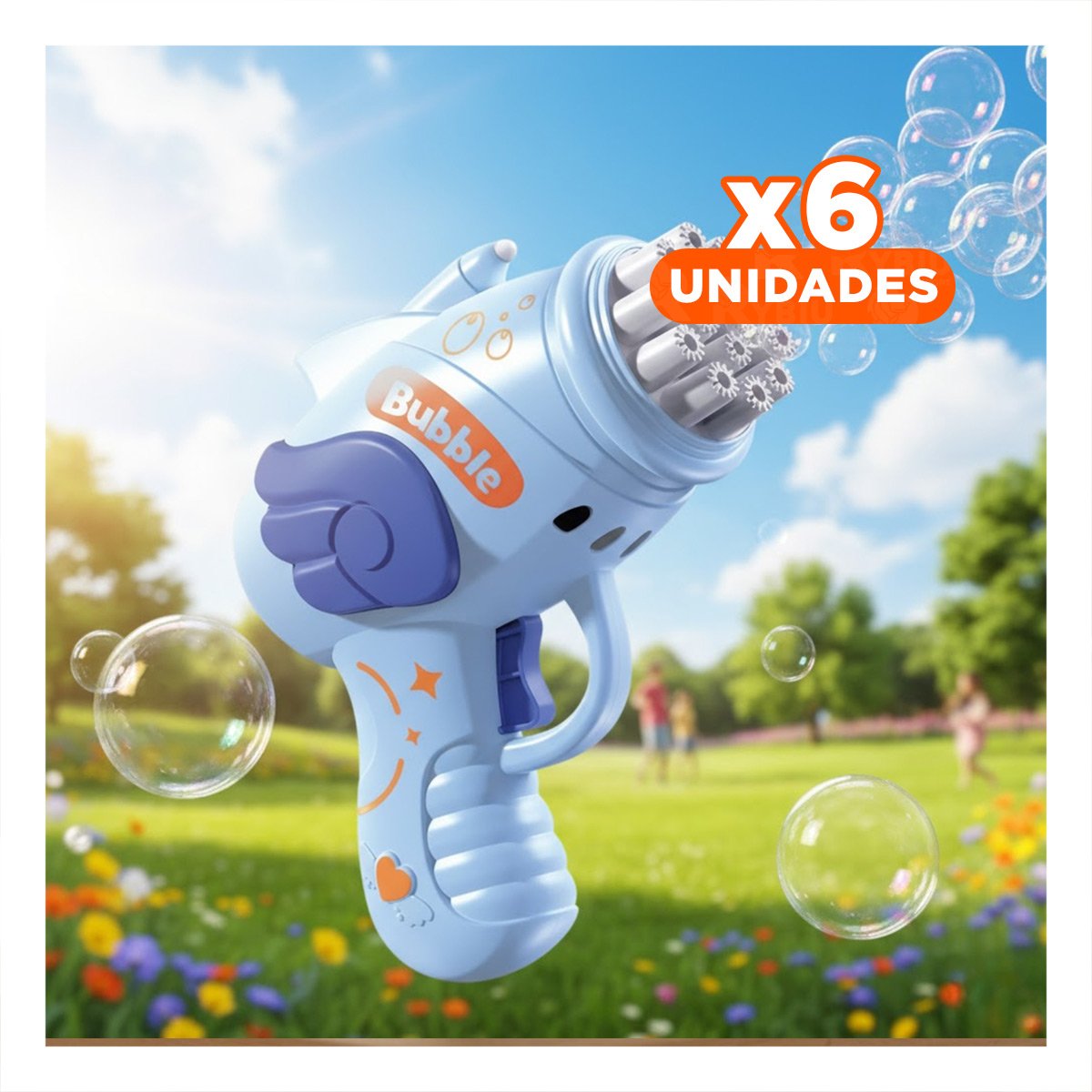 PACK6 SOPLADOR DE BURBUJAS INFANTIL CON ALITAS CELESTE Y+REGALO STICKER - 1