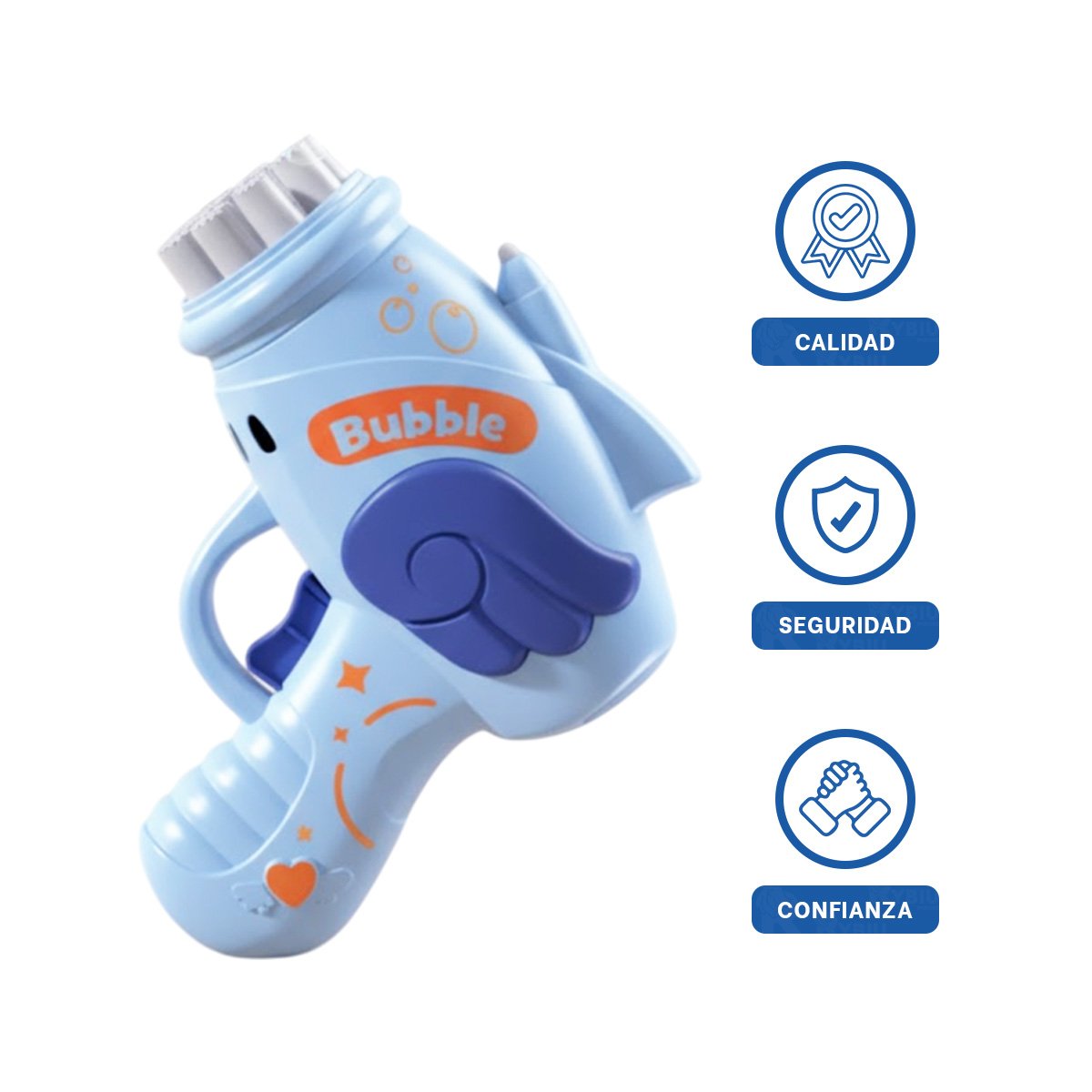 PACK6 SOPLADOR DE BURBUJAS INFANTIL CON ALITAS CELESTE Y+REGALO STICKER - 2