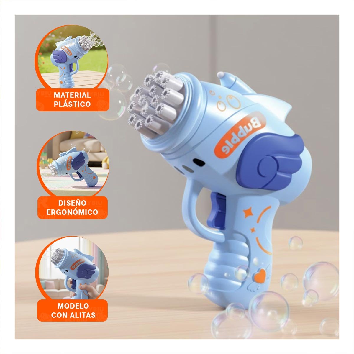PACK6 SOPLADOR DE BURBUJAS INFANTIL CON ALITAS CELESTE Y+REGALO STICKER - 3