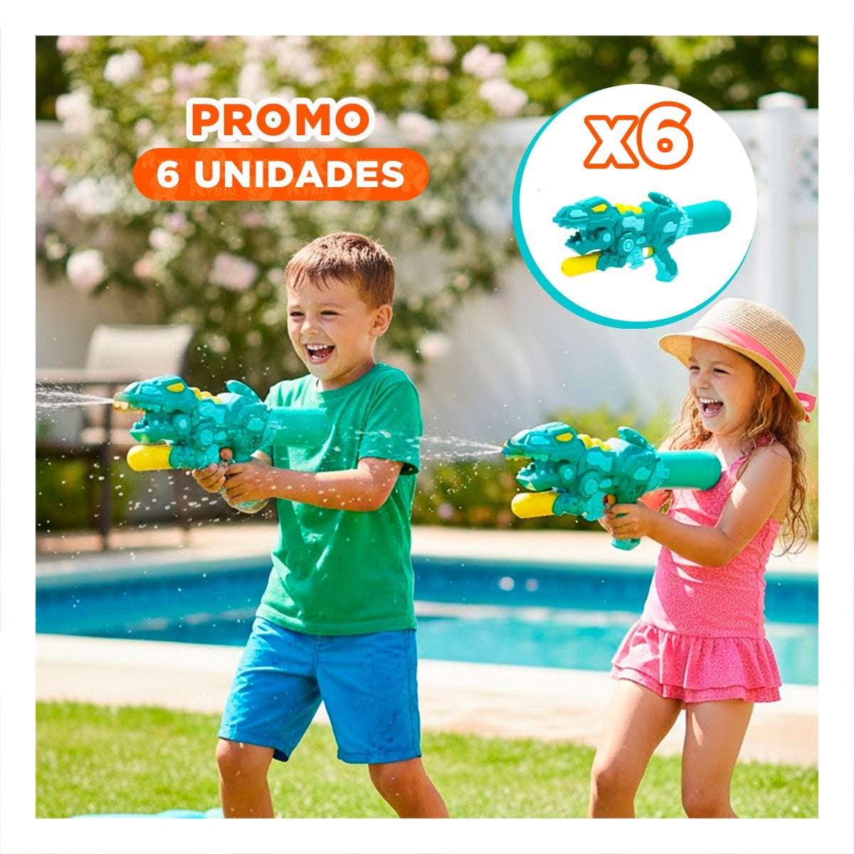 PACK6 EMISOR RECREATIVO DINOSAURIO VERDE PARA DIVERSION FAMILIAR EN JARDIN Y+REGALO STICKER - 1