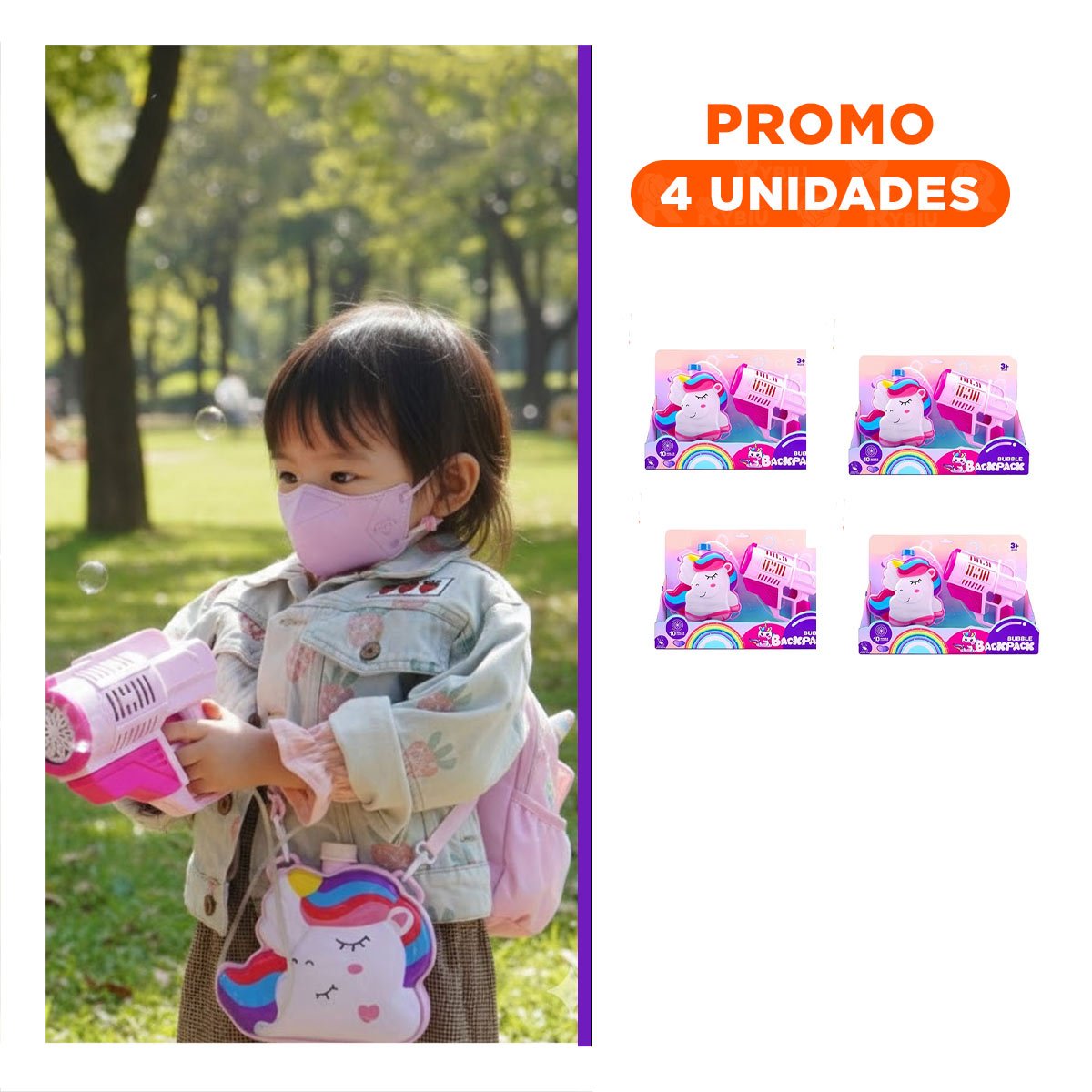 PACK4 DISPOSITIVO DE BURBUJAS CON MOCHILA PORTATIL ROSADO PARA JUEGOS Y+REGALO STICKER - 1