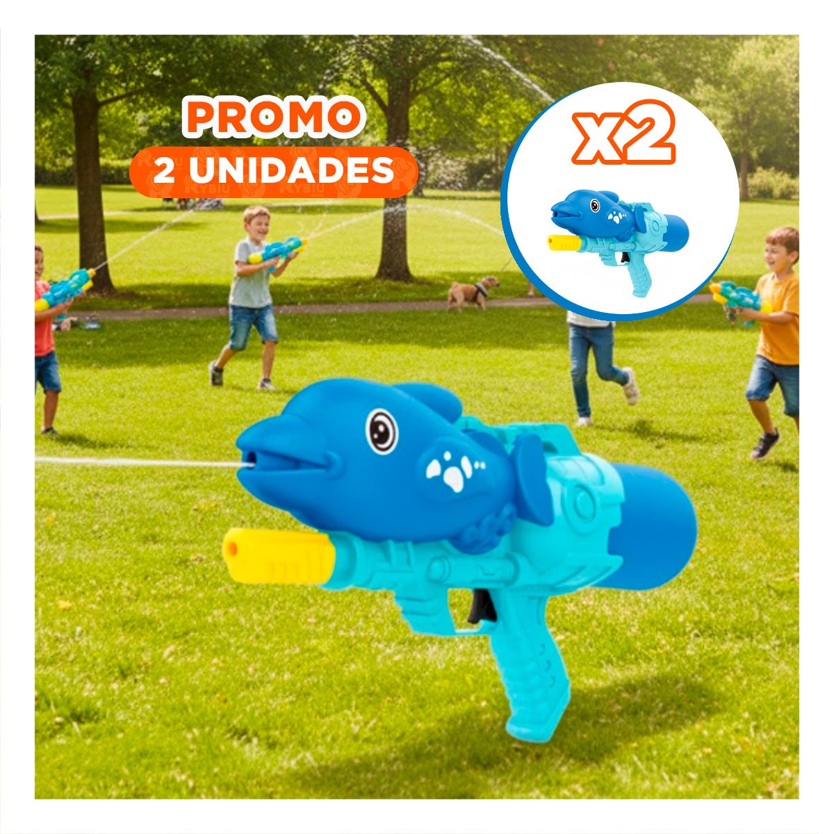 PACK2 CHORRO DE VERANO DELFIN AZUL PARA DIVERSION EN PISCINA Y PLAYA Y+REGALO STICKER - 1