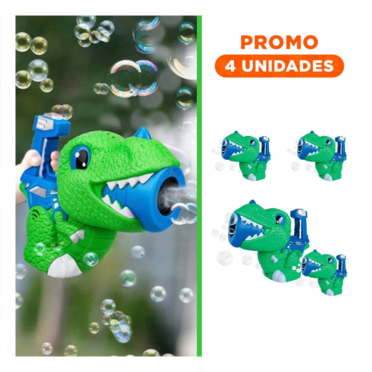 PACK4 ELEMENTO DE BURBUJAS CON DINOSAURIO CHICO PARA DIVERSION CONTINUA Y+REGALO STICKER - 1