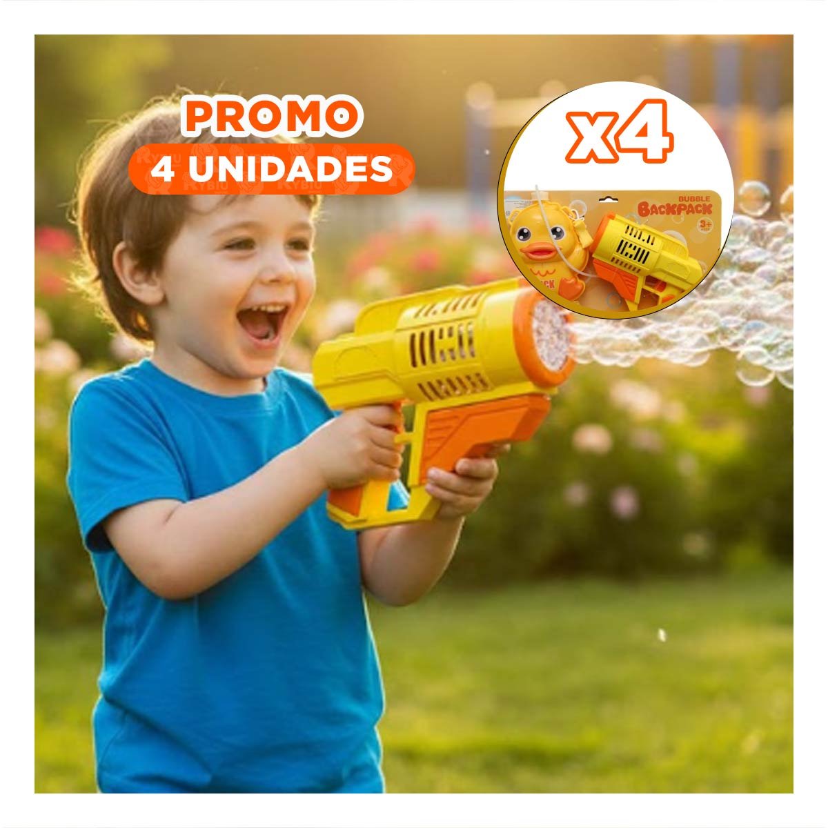 PACK4 ALTERNATIVA DE BURBUJAS CON MOCHILA PORTATIL PATO AMARILLO PARA JUEGOS AL AIRE LIBRE - 1