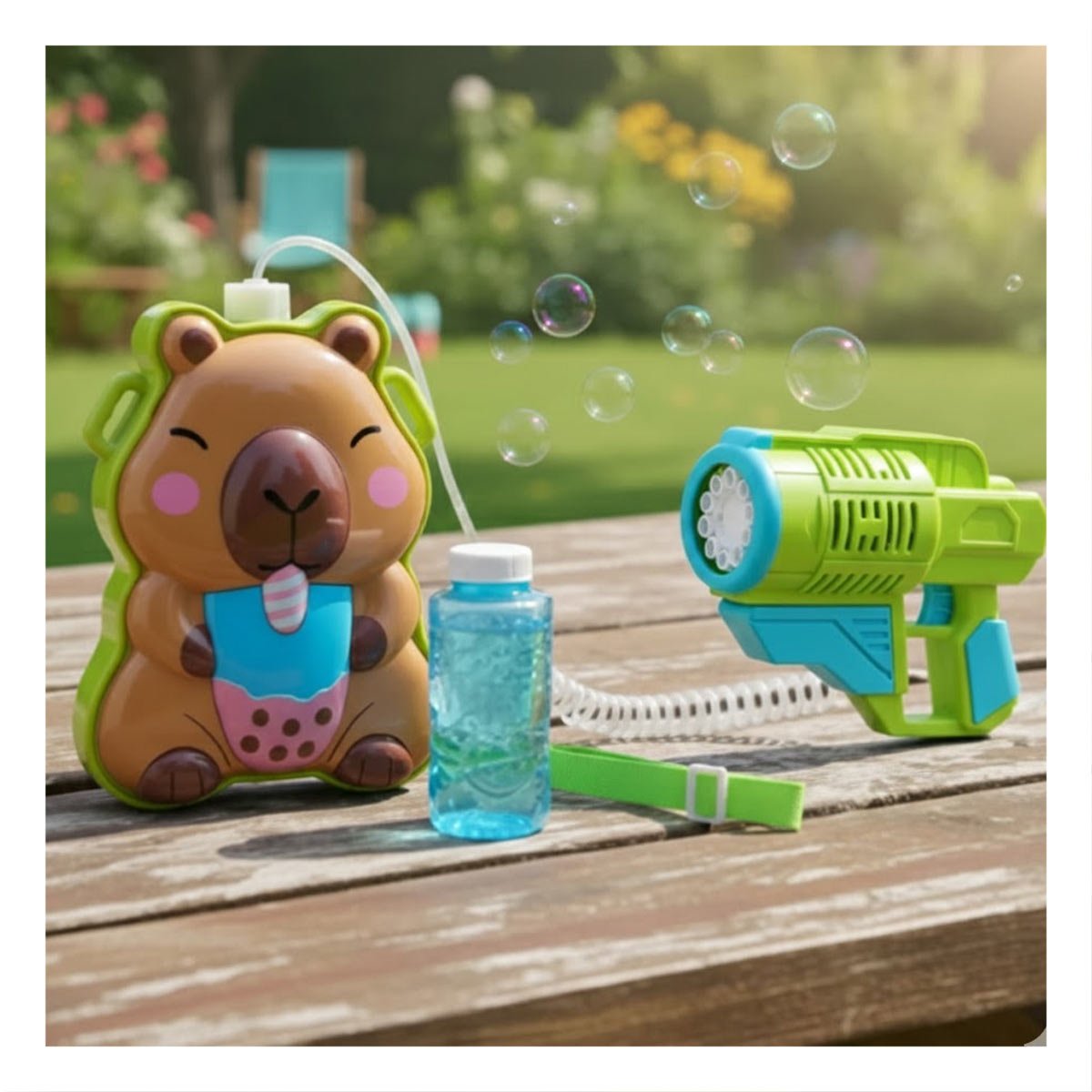 PACK2 SET DE DIVERSION CON BURBUJAS Y MOCHILA PORTATIL FIGURA ANIMAL VERDE CLARO - 2