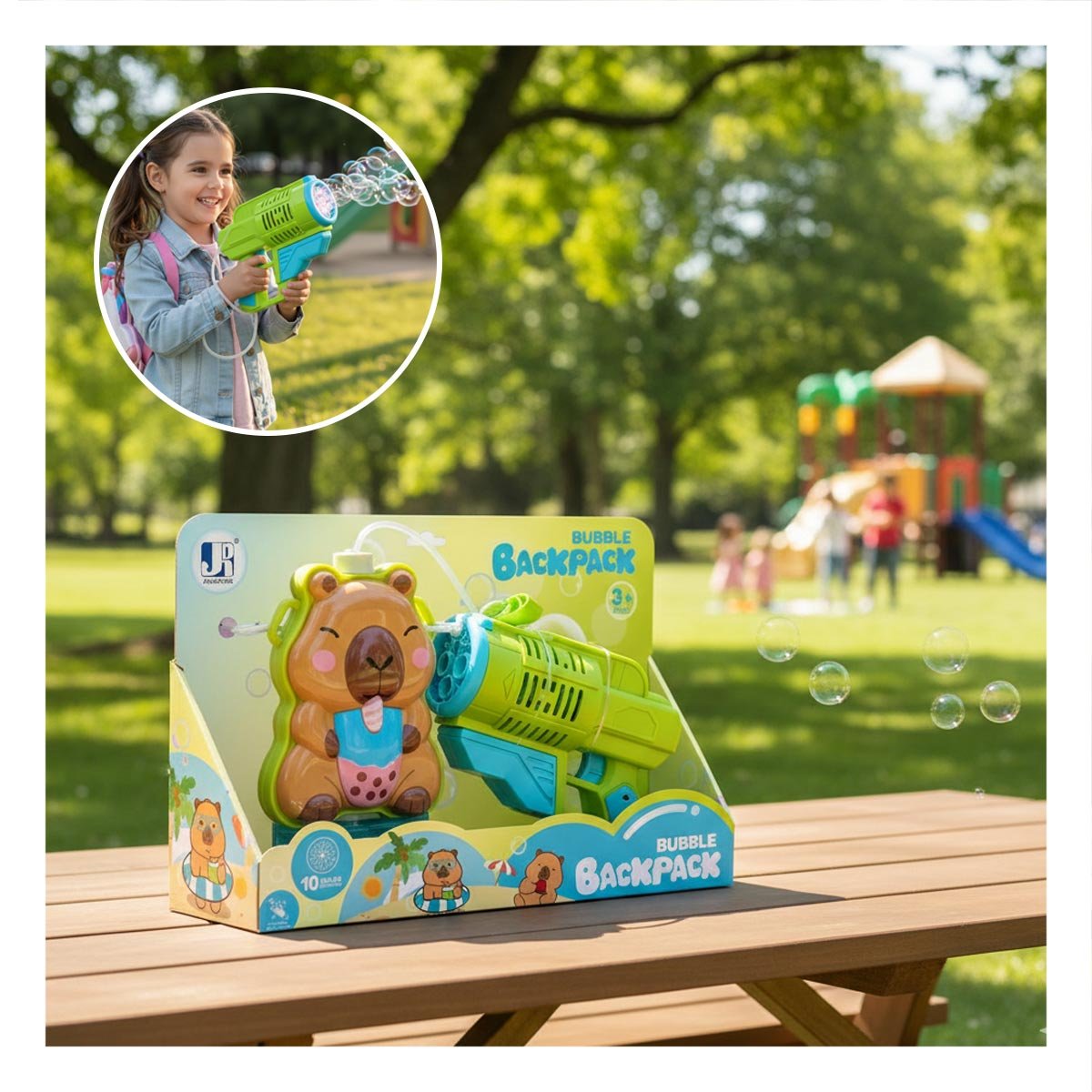 PACK2 SET DE DIVERSION CON BURBUJAS Y MOCHILA PORTATIL FIGURA ANIMAL VERDE CLARO - 5