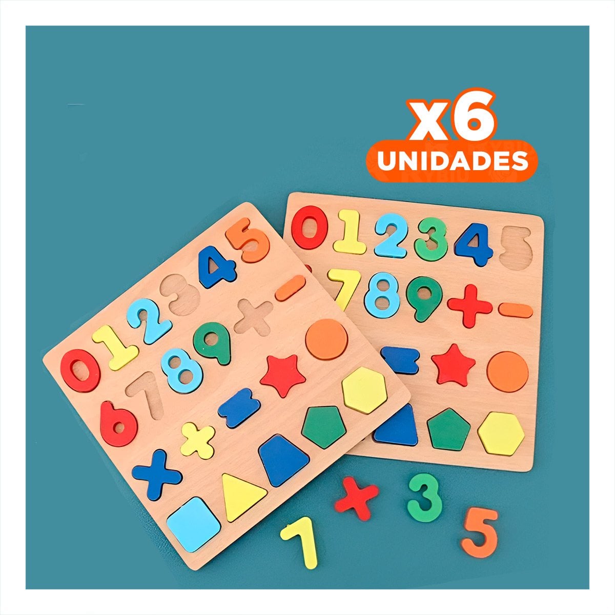 PACK6 LUDICO MULTICOLOR CON FONDO MADERA PARA NUMEROS Y FIGURAS Y+REGALO STICKER - 1