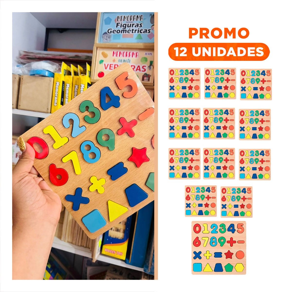 PACK12 LUDICO MULTICOLOR CON FONDO MADERA PARA FORMAS GEOMETRICAS Y+REGALO STICKER - 1
