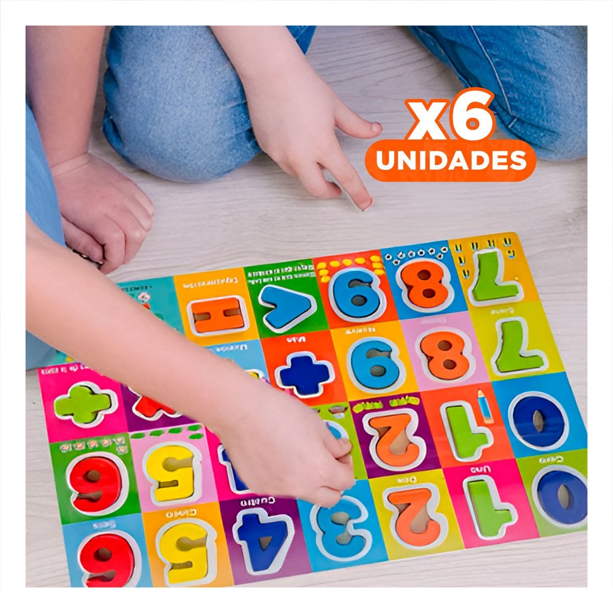 PACK6 LUDICO NUMEROS Y SIGNOS MULTICOLOR CON FONDO CUADROS INFANTIL Y+REGALO STICKER - 1