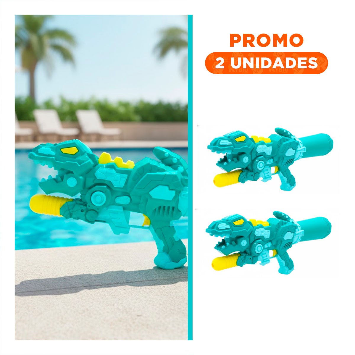 PACK2 EXPULSOR LUDICO DINOSAURIO VERDE PARA JUEGOS DE AGUA AL AIRE LIBRE - 1