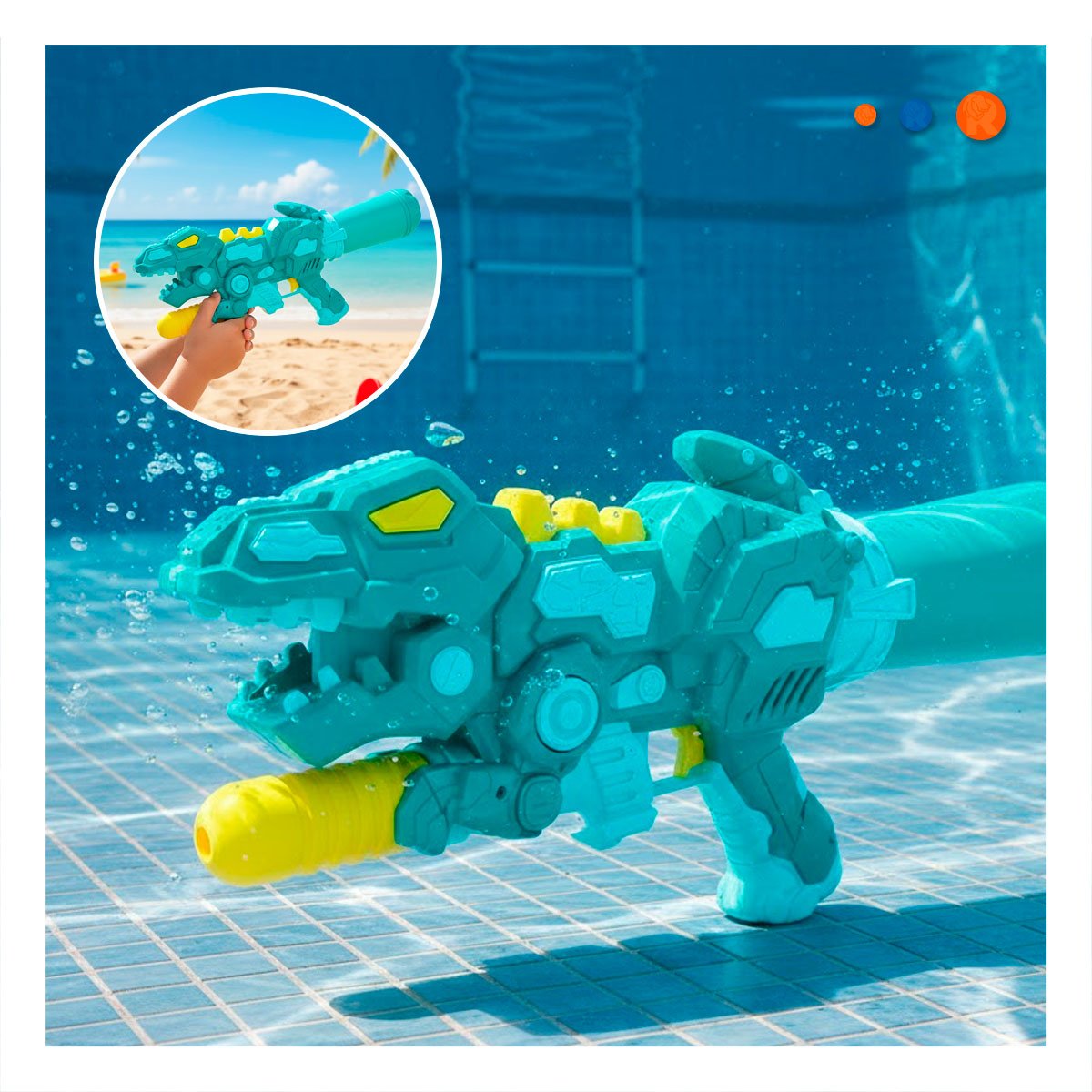 PACK2 EXPULSOR LUDICO DINOSAURIO VERDE PARA JUEGOS DE AGUA AL AIRE LIBRE - 5