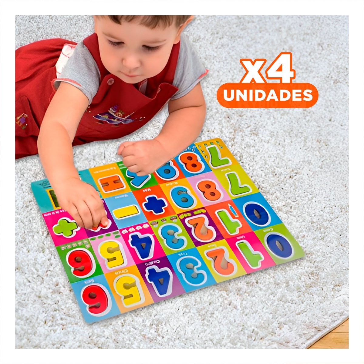 PACK4 DIDACTICO NUMEROS Y SIGNOS MULTICOLOR CON FONDO CUADROS INFANTIL - 1