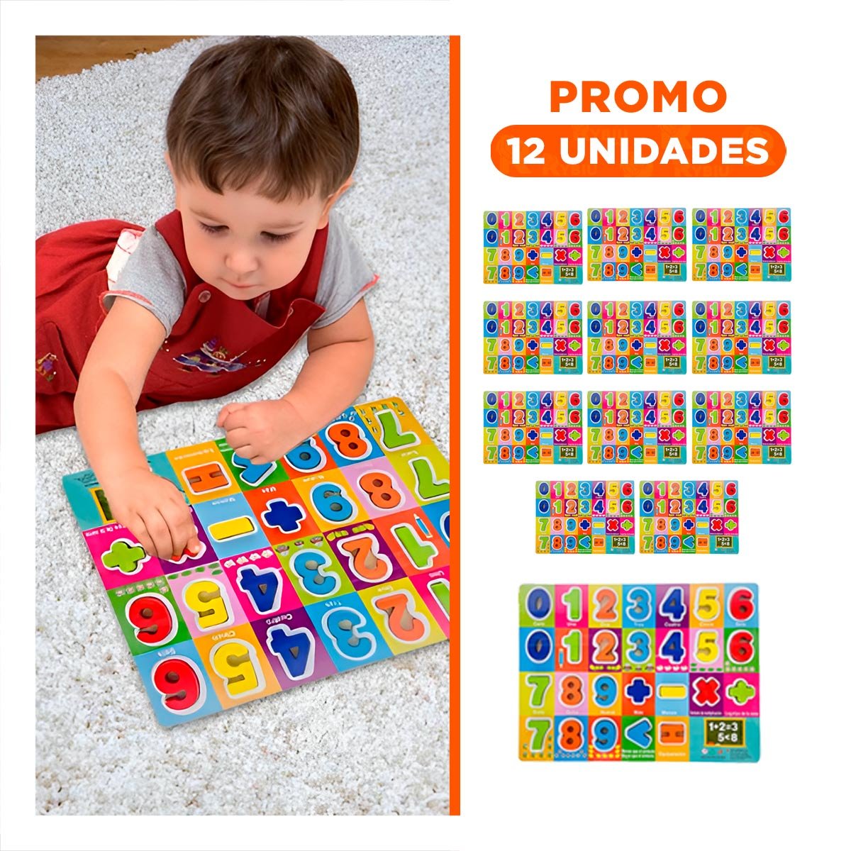 PACK12 LUDICO NUMEROS Y SIGNOS MULTICOLOR CON FONDO CUADROS DIDACTICO Y+REGALO STICKER - 1