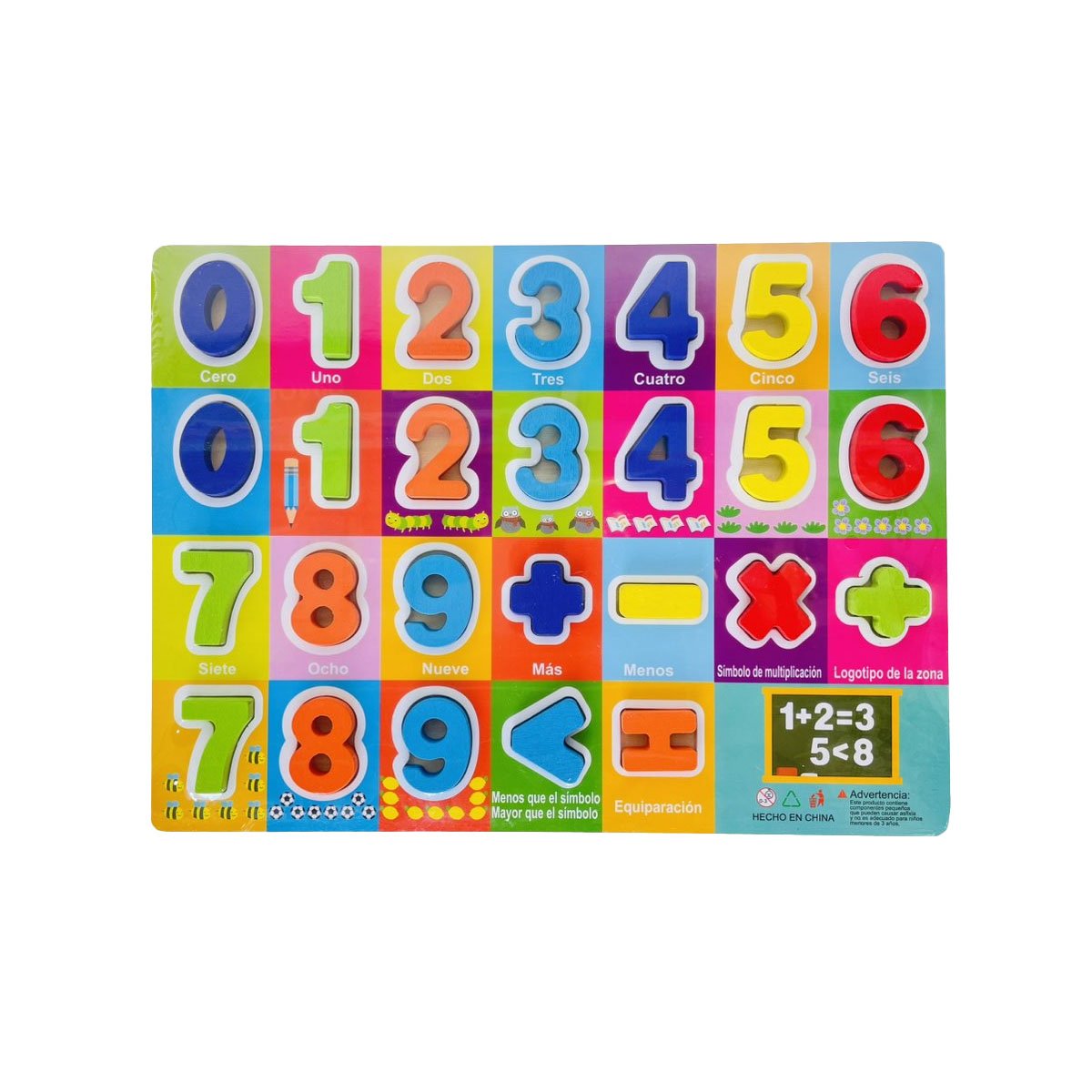 PACK2 ENCAJE NUMEROS Y SIGNOS MULTICOLOR CON FONDO CUADROS PARA NINOS Y+REGALO STICKER - 2