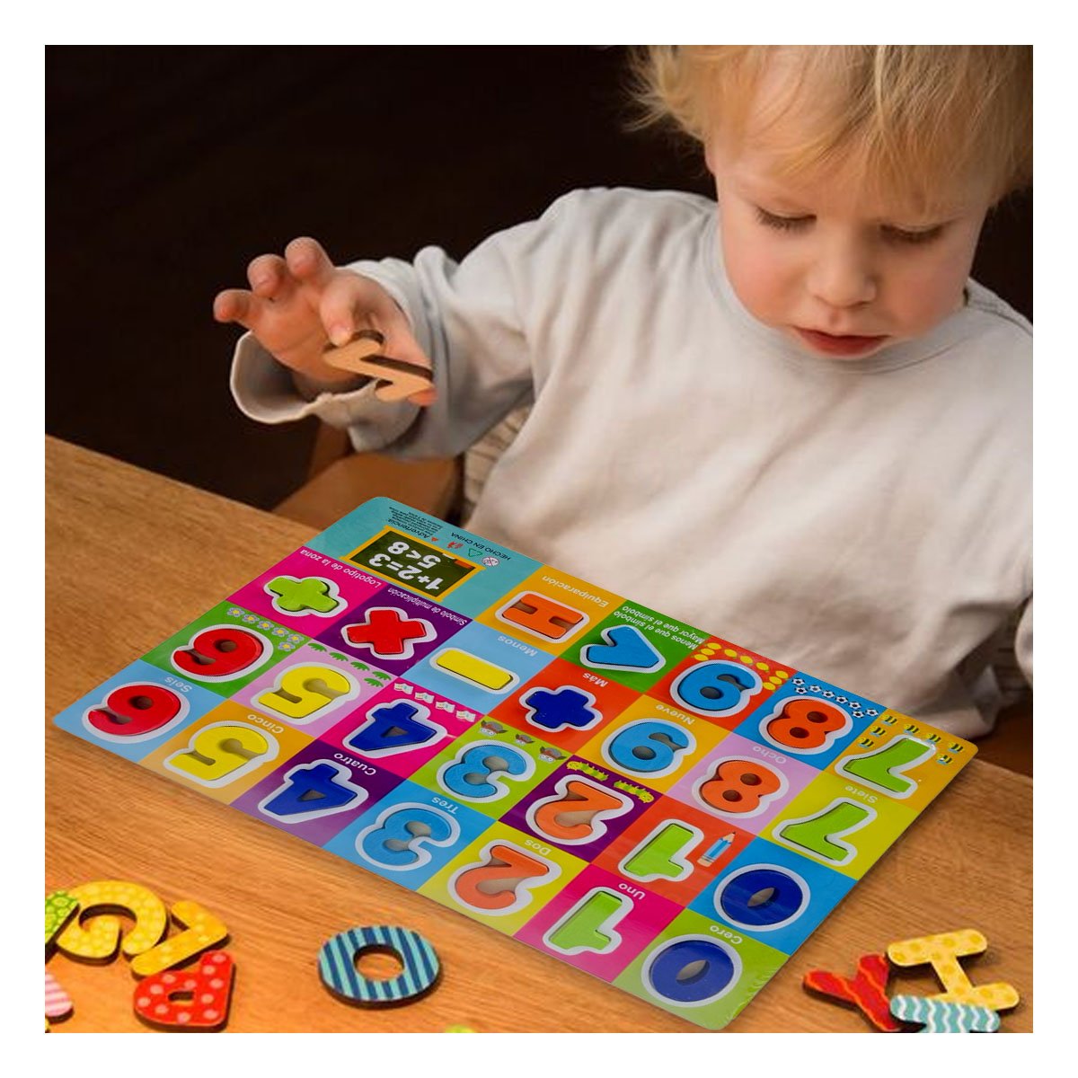 PACK2 ENCAJE NUMEROS Y SIGNOS MULTICOLOR CON FONDO CUADROS PARA NINOS Y+REGALO STICKER - 3