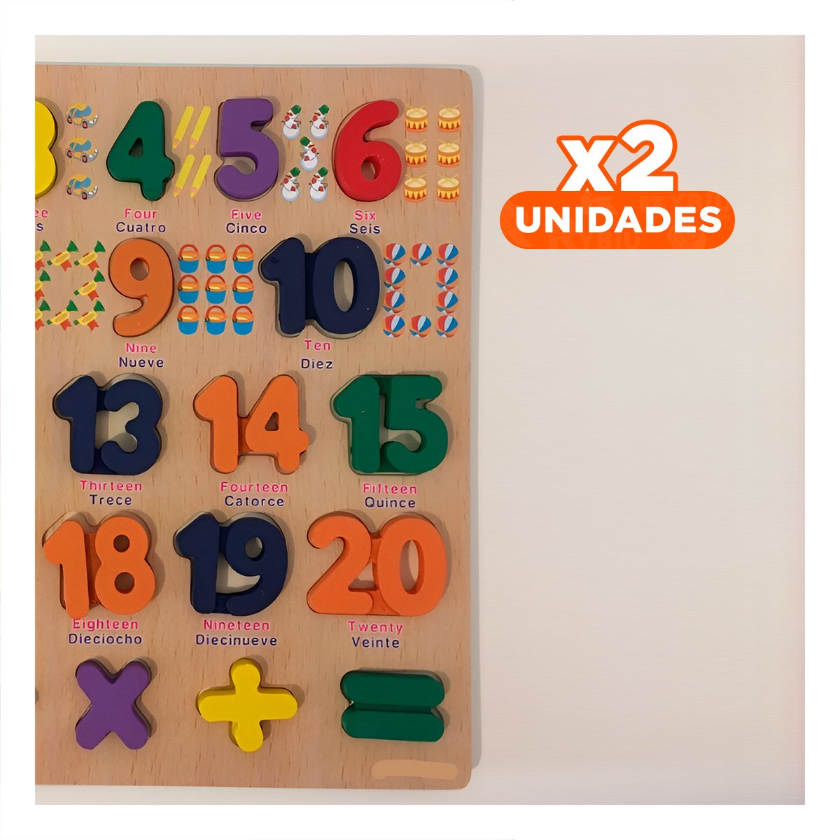 PACK2 ARTICULO DIDACTICO DE MADERA CON ENCAJABLES NUMERICOS PARA APRENDER Y+REGALO STICKER - 1
