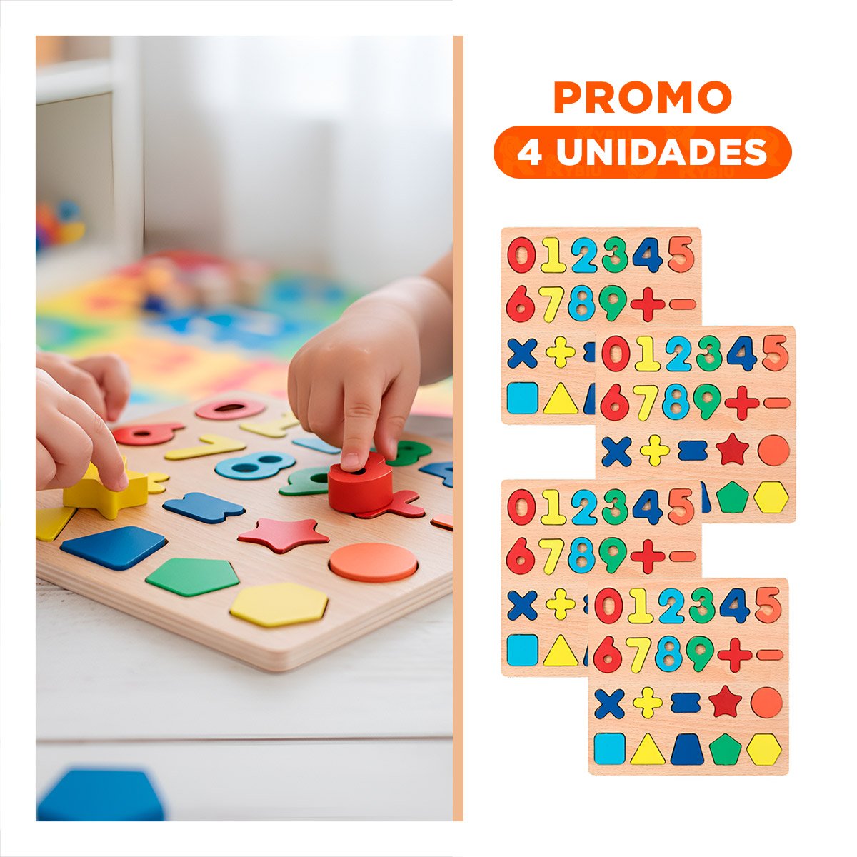 PACK4 DIDACTICO ESCOLAR MULTICOLOR CON FONDO MADERA PARA JUEGO EDUCATIVO Y+REGALO STICKER - 1
