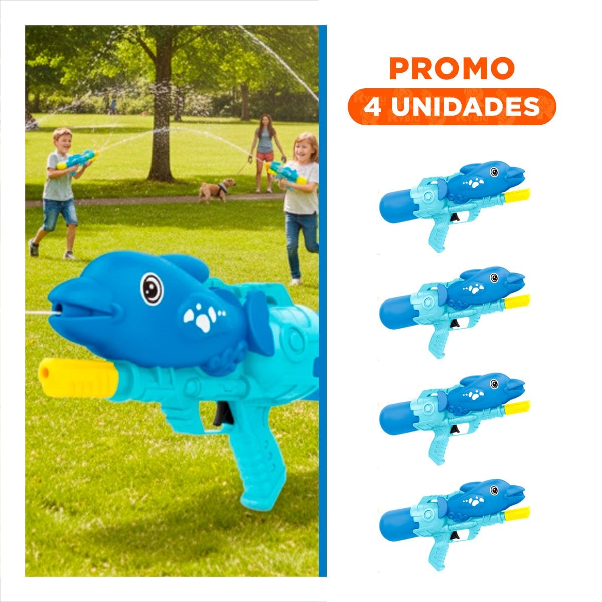 PACK4 PULVERIZADOR PARA JUEGOS DE AGUA DELFIN AZUL EN PISCINA Y JARDIN Y+REGALO STICKER - 1