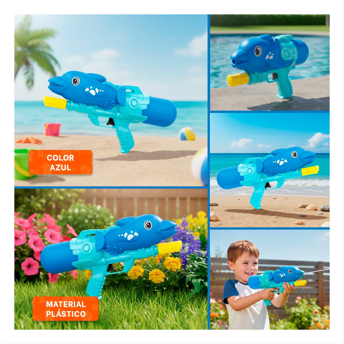 PACK4 PULVERIZADOR PARA JUEGOS DE AGUA DELFIN AZUL EN PISCINA Y JARDIN Y+REGALO STICKER - 2