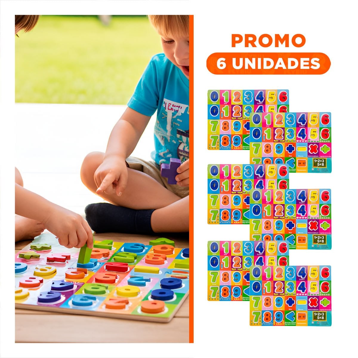 PACK6 DIDACTICO NUMEROS Y SIGNOS MULTICOLOR CON FONDO CUADROS PARA NINOS - 1