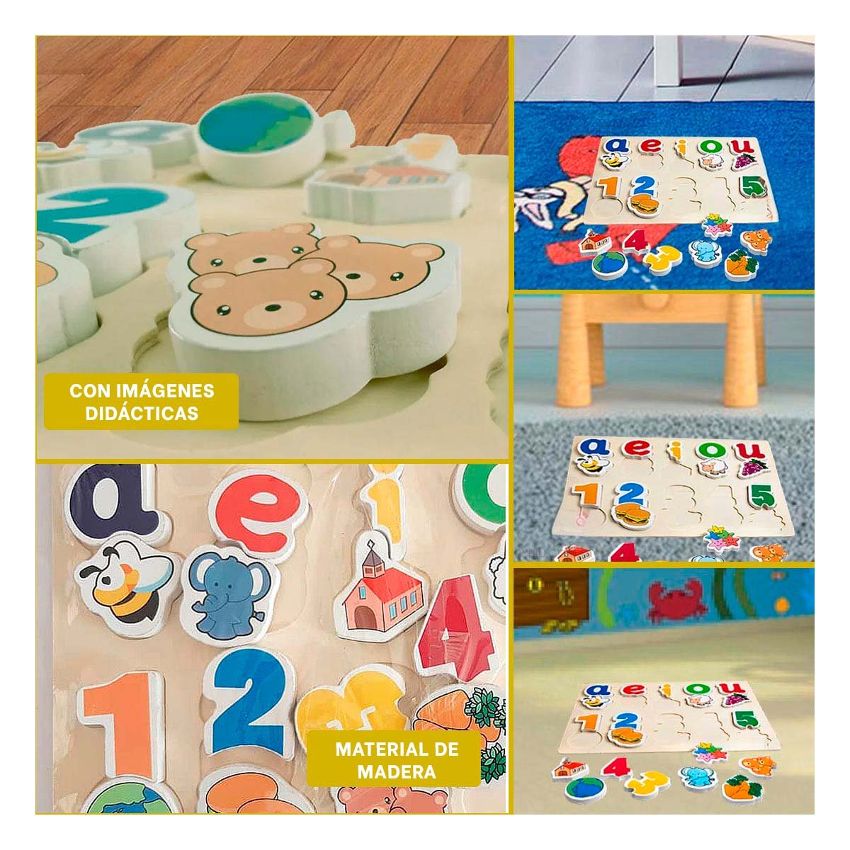 PACK4 ROMPECABEZAS CREATIVO CON VOCALES, NUMEROS Y FIGURAS Y+REGALO STICKER - 2