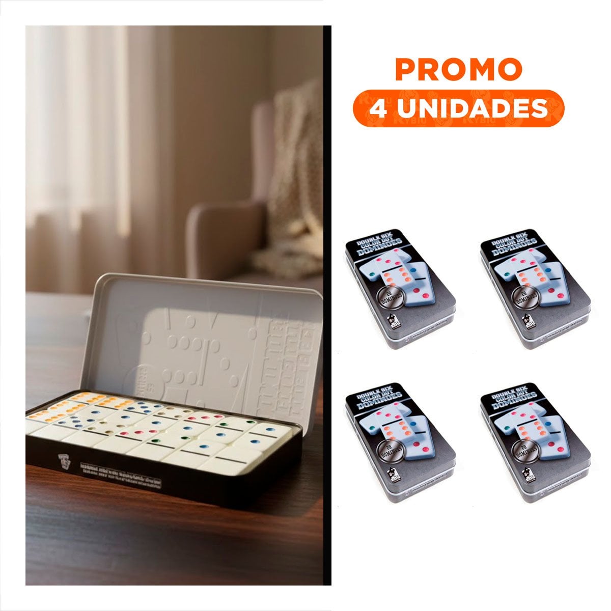 PACK4 ESTILO DOMINO TRADICIONAL NEGRO PARA ENTRETENIMIENTO EN HOGAR Y+REGALO STICKER - 1