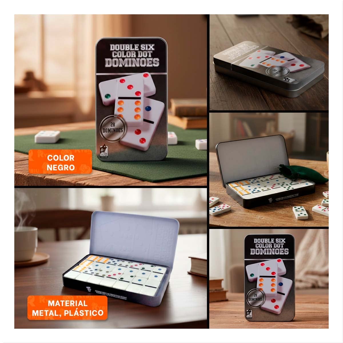 PACK4 ESTILO DOMINO TRADICIONAL NEGRO PARA ENTRETENIMIENTO EN HOGAR Y+REGALO STICKER - 2