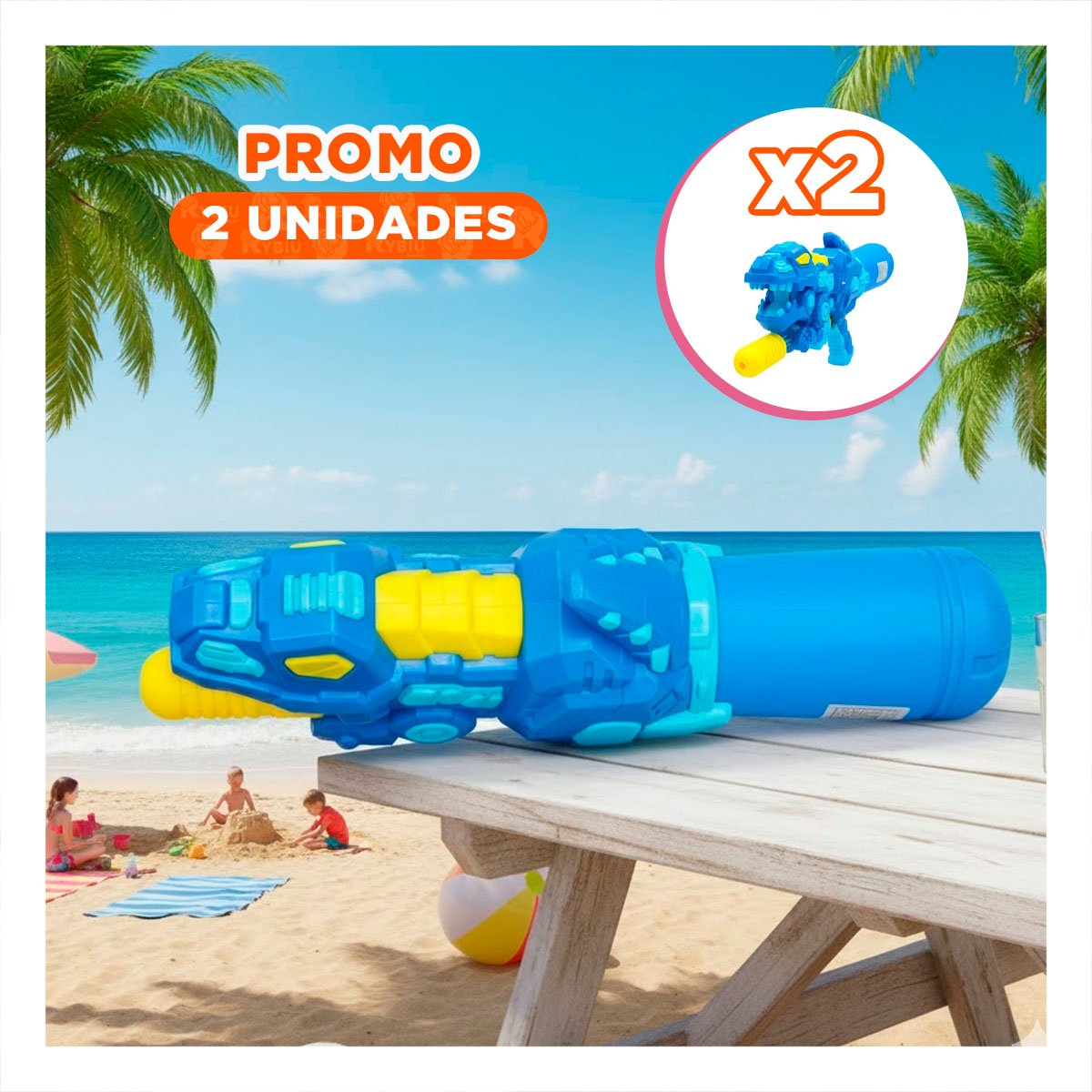 PACK2 CHORRO DE AGUA AZUL DINOSAURIO PARA JUEGOS REFRESCANTES EN EL HOGAR Y+REGALO STICKER - 1