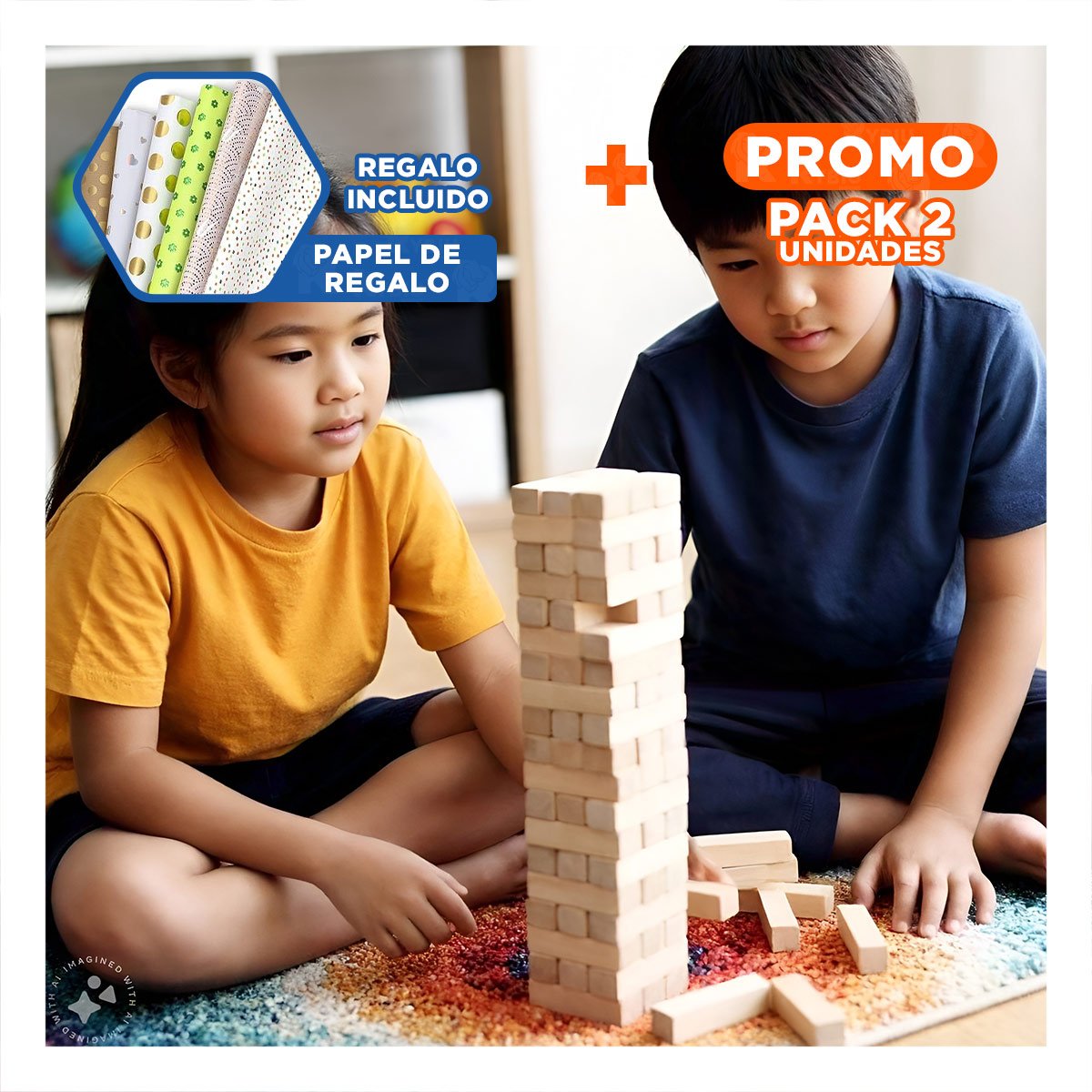 PACK2 SET DE BLOQUES EDUCATIVO 48 PIEZAS MADERA PARA NIÑOS EDUCATIVO Y CREATIVO Y+PAPEL REGALO - 1