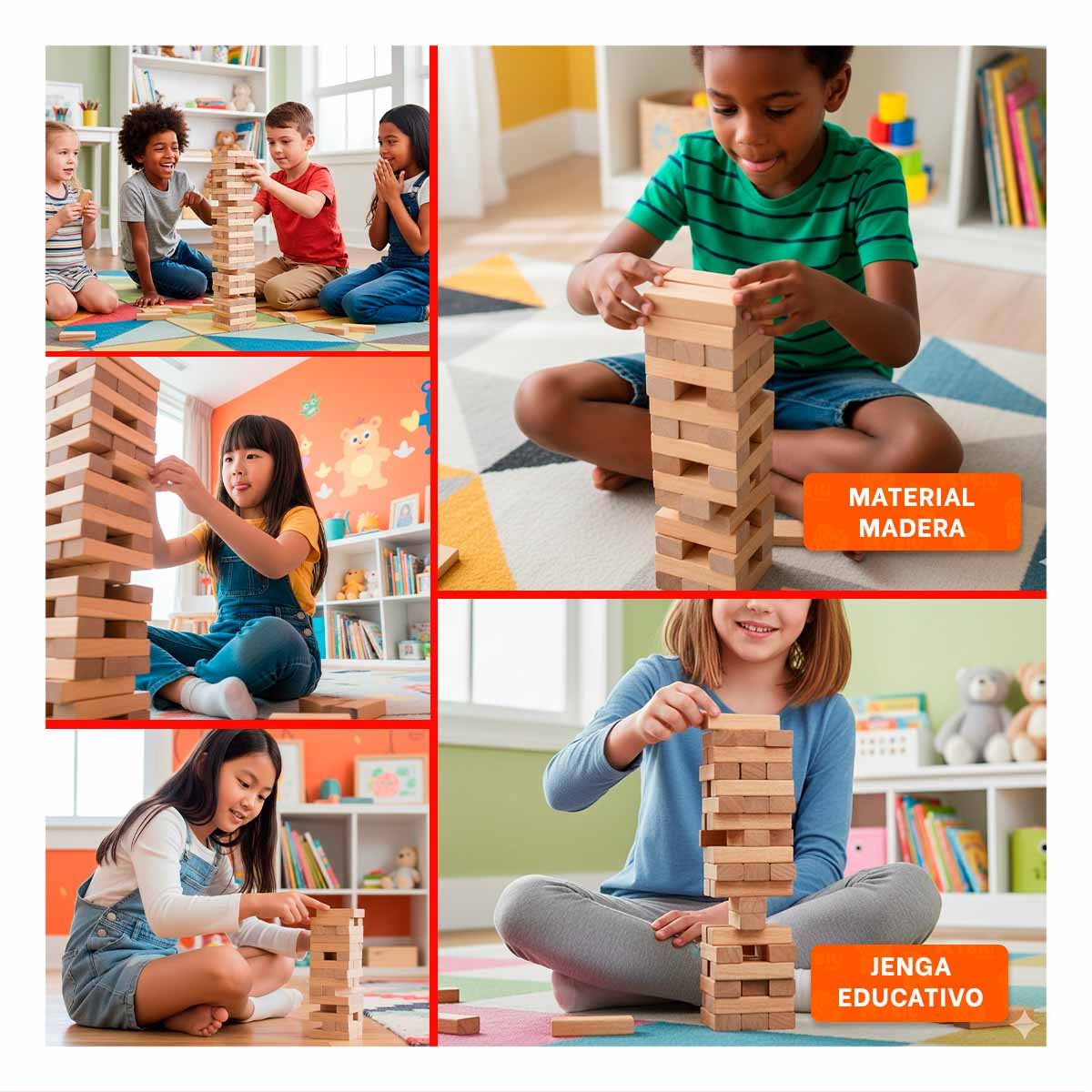 PACK2 SET DE BLOQUES EDUCATIVO 48 PIEZAS MADERA PARA NIÑOS EDUCATIVO Y CREATIVO Y+PAPEL REGALO - 3