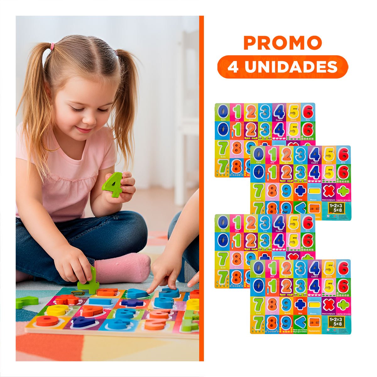 PACK4 DIDACTICO NUMEROS Y SIGNOS MULTICOLOR CON FONDO CUADROS EDUCATIVO Y+REGALO STICKER - 1