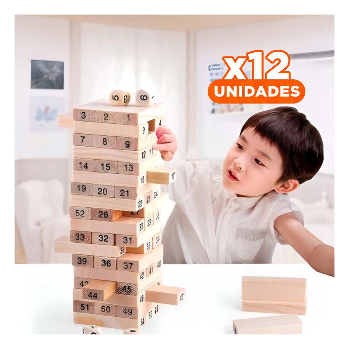 PACK12 TORRE DE DIVERSION DE MADERA 48 PZAS EN CAJA AMARILLA - 1