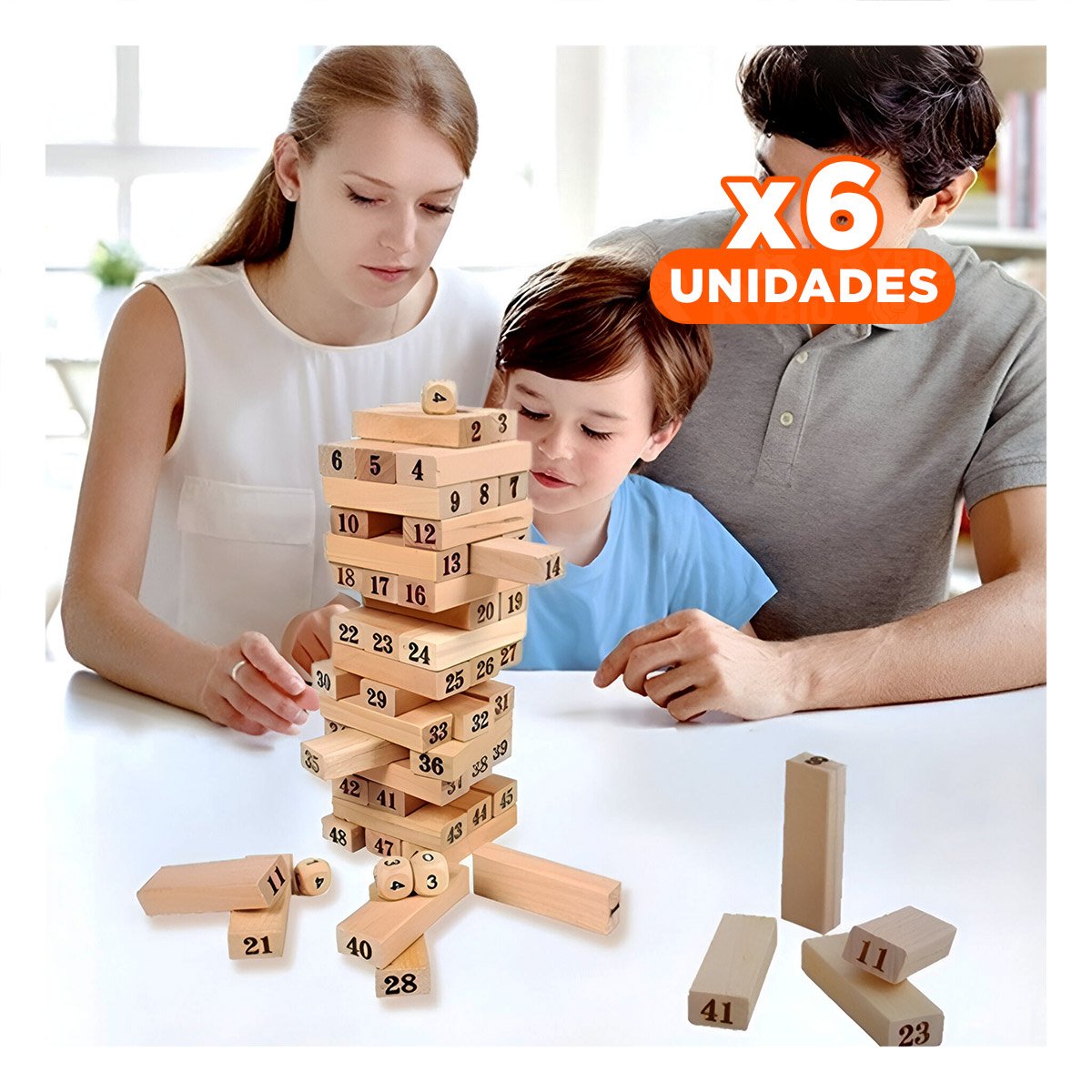 PACK6 MODELO CLASICO DE BLOQUES DE MADERA CON NUMEROS PARA JUEGOS DE MESA Y+REGALO STICKER - 1