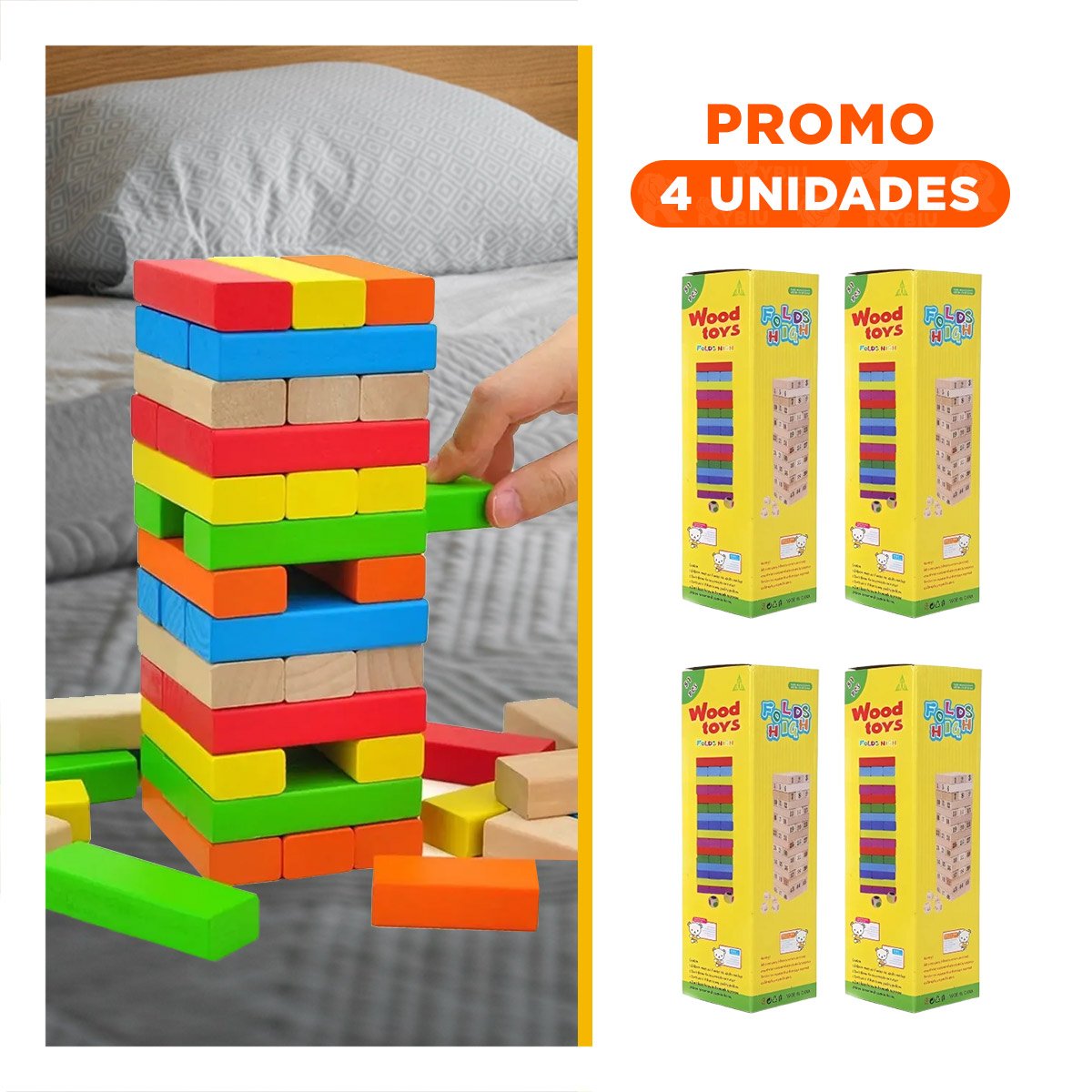 PACK4 ENTRETENIDO DE MADERA MULTICOLOR PARA JUEGO DE MESA SOCIAL Y+REGALO STICKER - 1