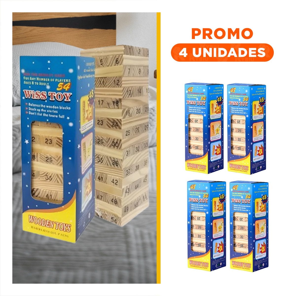 PACK4 PASATIEMPO TRADICIONAL DE PIEZAS DE MADERA PARA JUEGOS DE MESA Y+REGALO STICKER - 1