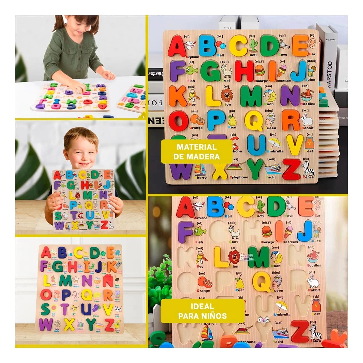 PACK6 PROPUESTA DE ABECEDARIO EN MADERA CON LETRAS MAYUSCULAS APRENDIZAJE Y+PAPEL REGALO - 3
