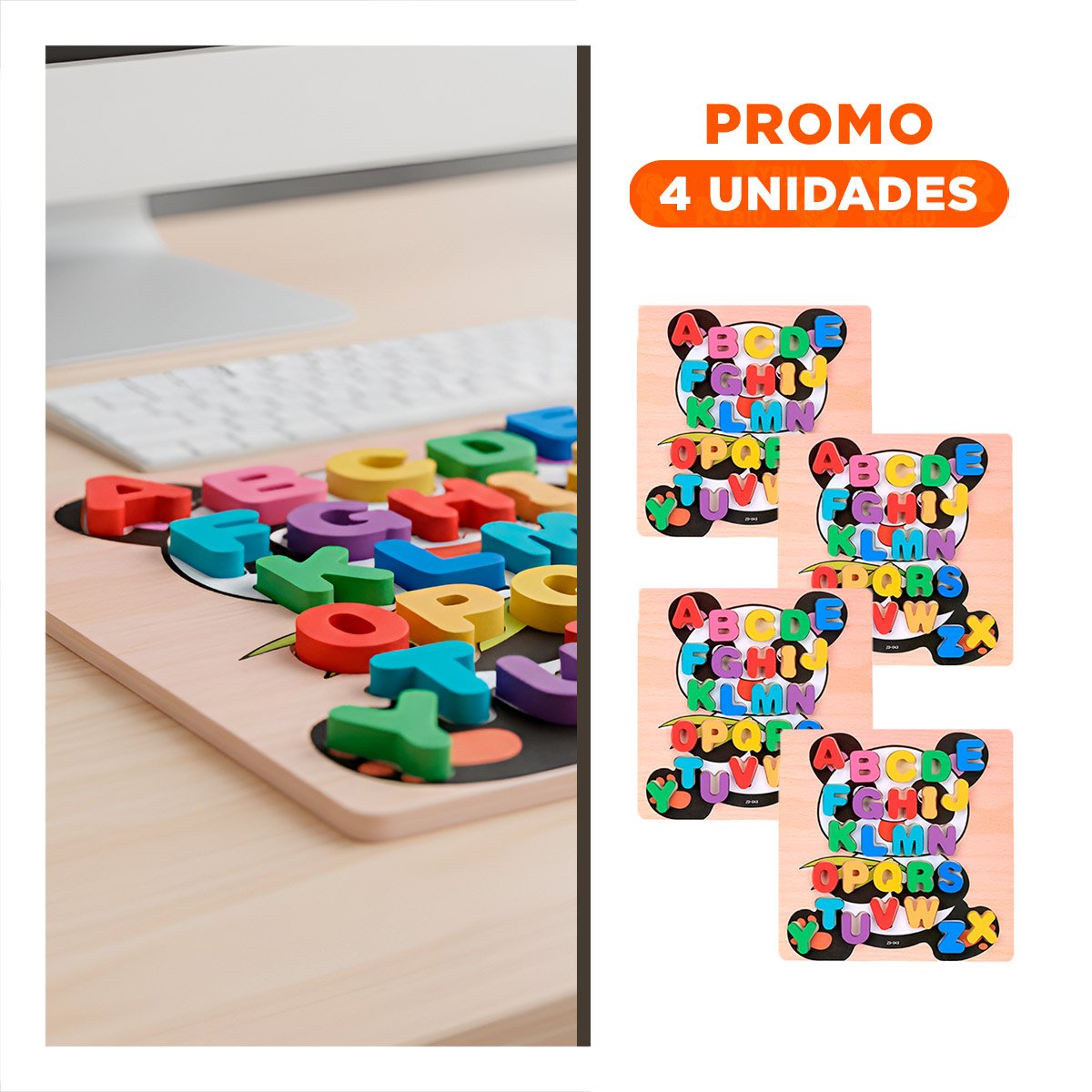 PACK4 EXPERIENCIA DIDACTICA ABECEDARIO LETRAS ENCAJABLES OSITO EDUCATIVO Y+REGALO STICKER - 1