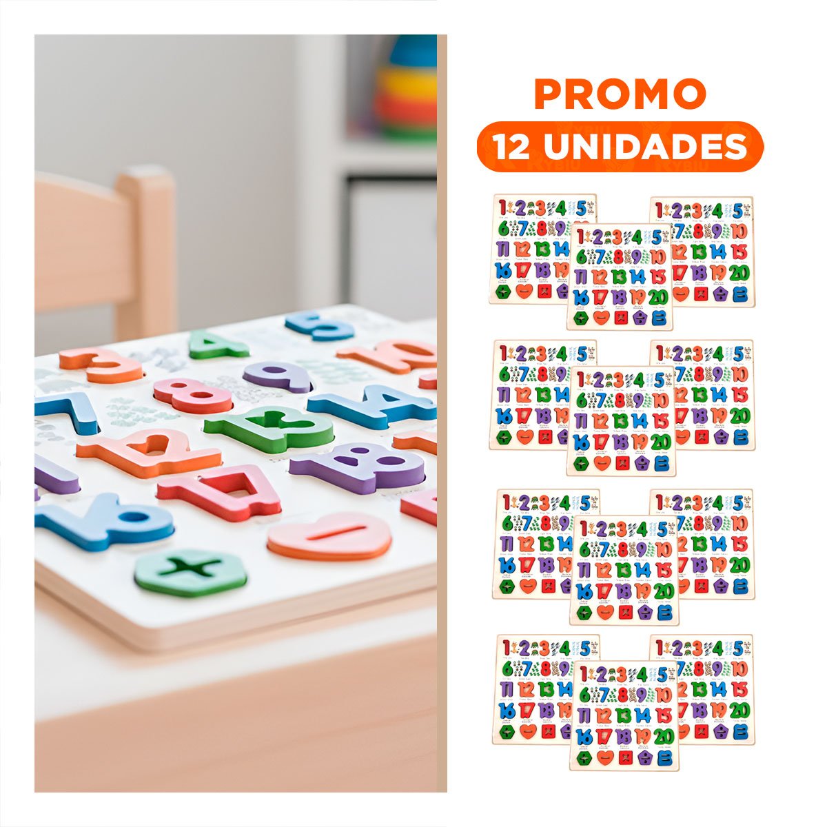 PACK12 APRENDIZAJE DIDACTICO DE MADERA CON PIEZAS ENCASJABLES PARA APRENDER Y+REGALO STICKER - 1
