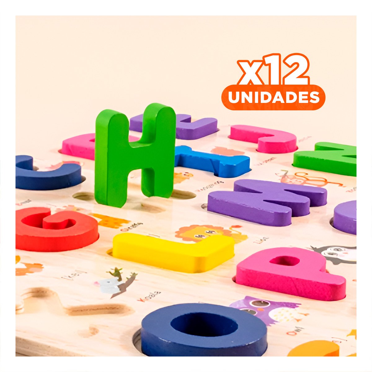 PACK12 METODO EDUCATIVO DE ABECEDARIO EN MADERA CON LETRAS MAYUSCULAS PARA CASA - 1