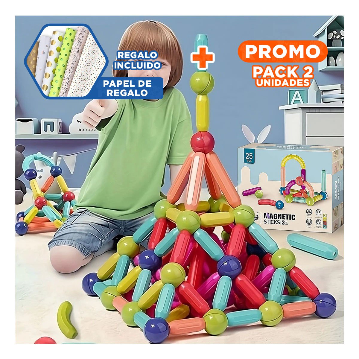 PACK2 FORMACION MAGNETICA DIDACTICA PARA HOGAR CON PIEZAS CREATIVAS Y+PAPEL REGALO - 1