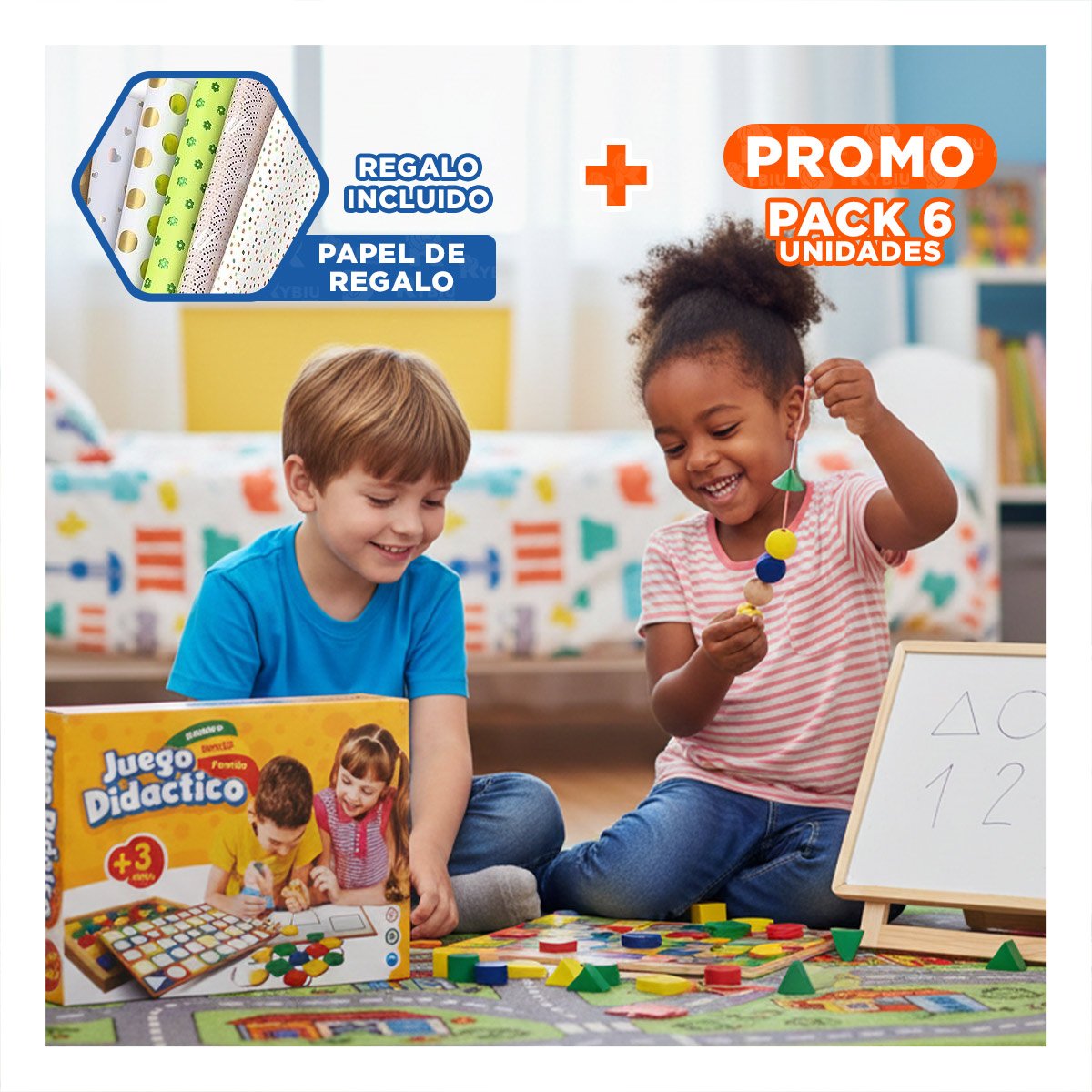 PACK6 PROPUESTA EDUCATIVA 3 EN 1 CON PIZARRA ENCAJE Y PASADO PARA JUEGO Y+PAPEL REGALO - 1