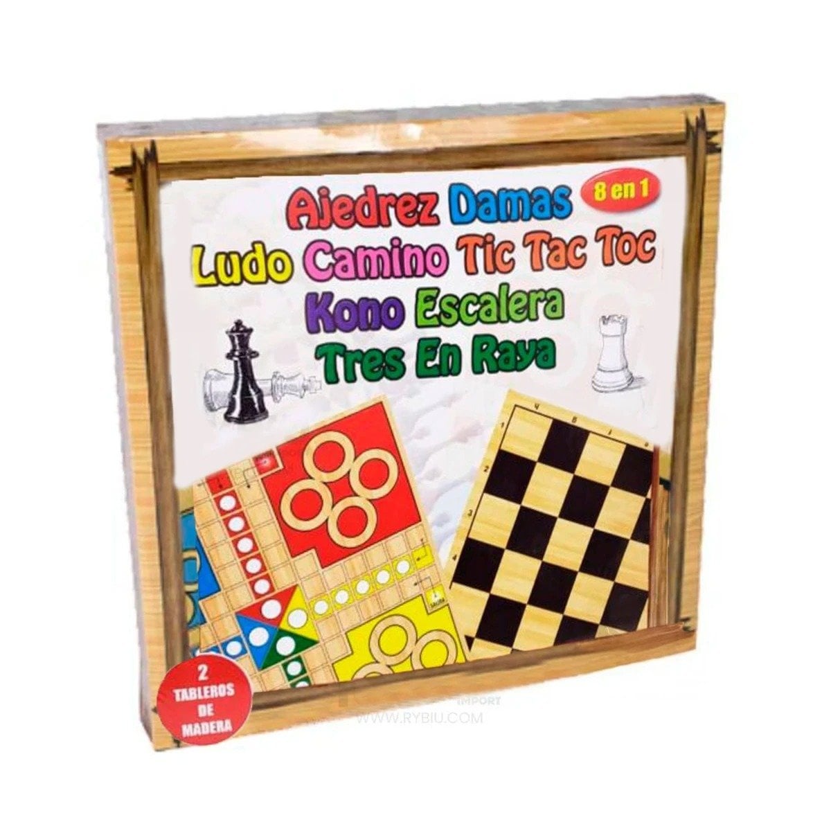 PACK4 SET RECREATIVO 8 EN 1 AJEDREZ CON JUEGOS DE MESA CLASICOS Y+PAPEL REGALO - 3
