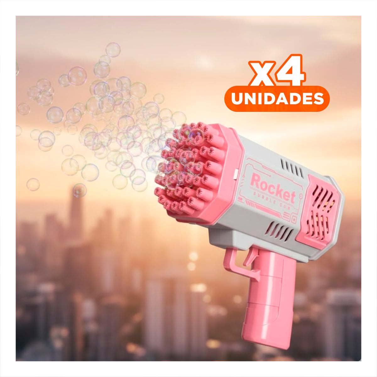 PACK4 LANZABURBUJAS INFANTIL CON FORMA DE COHETE ROSADO Y BLANCO - 1
