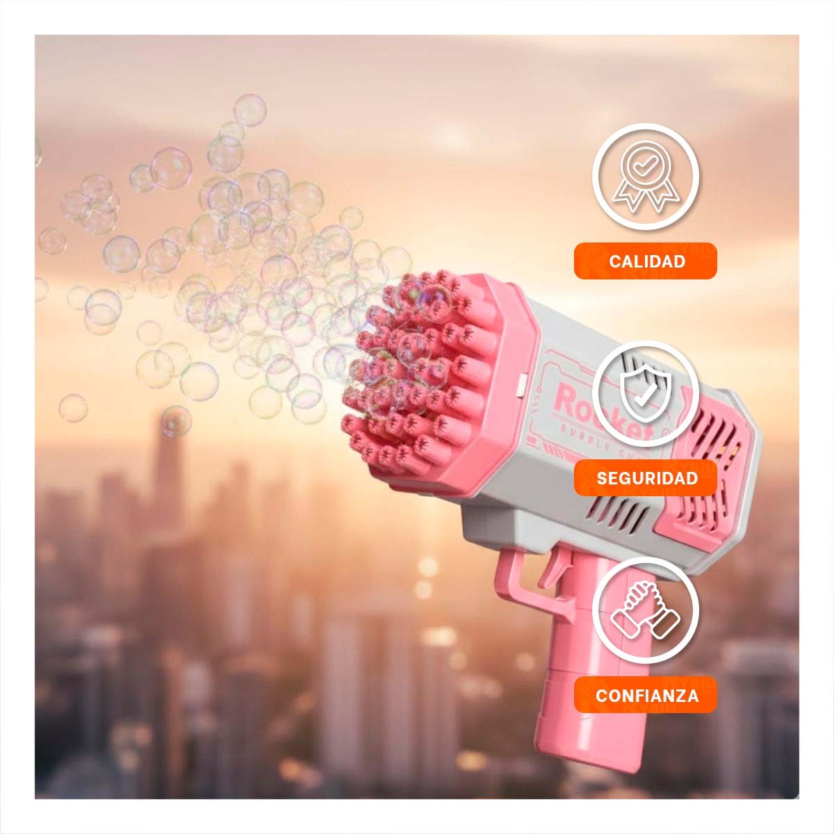 PACK4 LANZABURBUJAS INFANTIL CON FORMA DE COHETE ROSADO Y BLANCO - 3