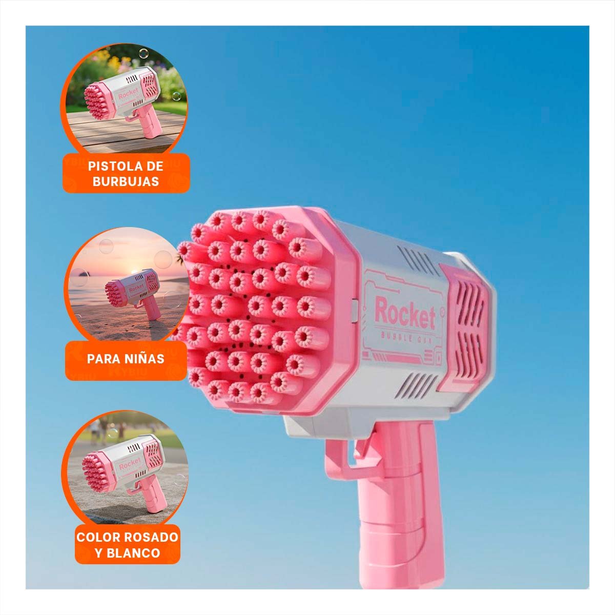 PACK4 LANZABURBUJAS INFANTIL CON FORMA DE COHETE ROSADO Y BLANCO - 5