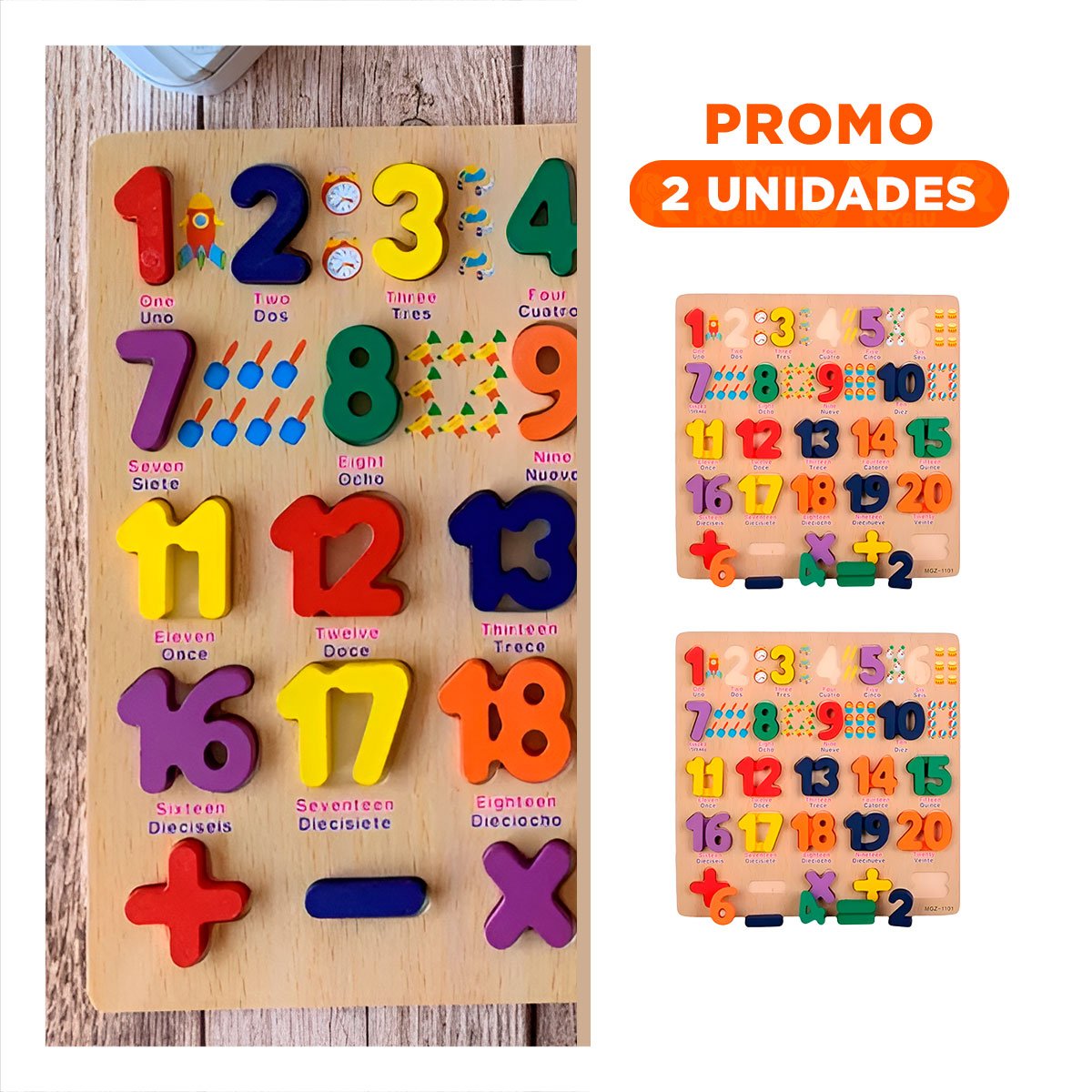 PACK2 RECURSO DIDACTICO DE MADERA CON ENCAJABLES NUMERICOS PARA DESARROLLO TEMPRANO - 1