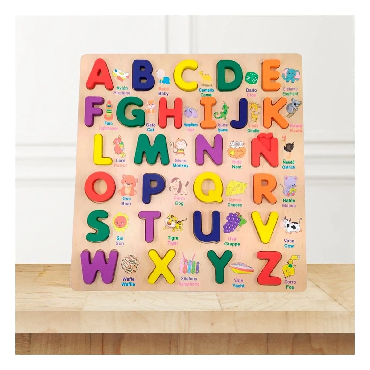 PACK12 BASE DIDACTICA DE ABECEDARIO EN MADERA CON LETRAS MAYUSCULAS EDUCATIVA Y+PAPEL REGALO - 3