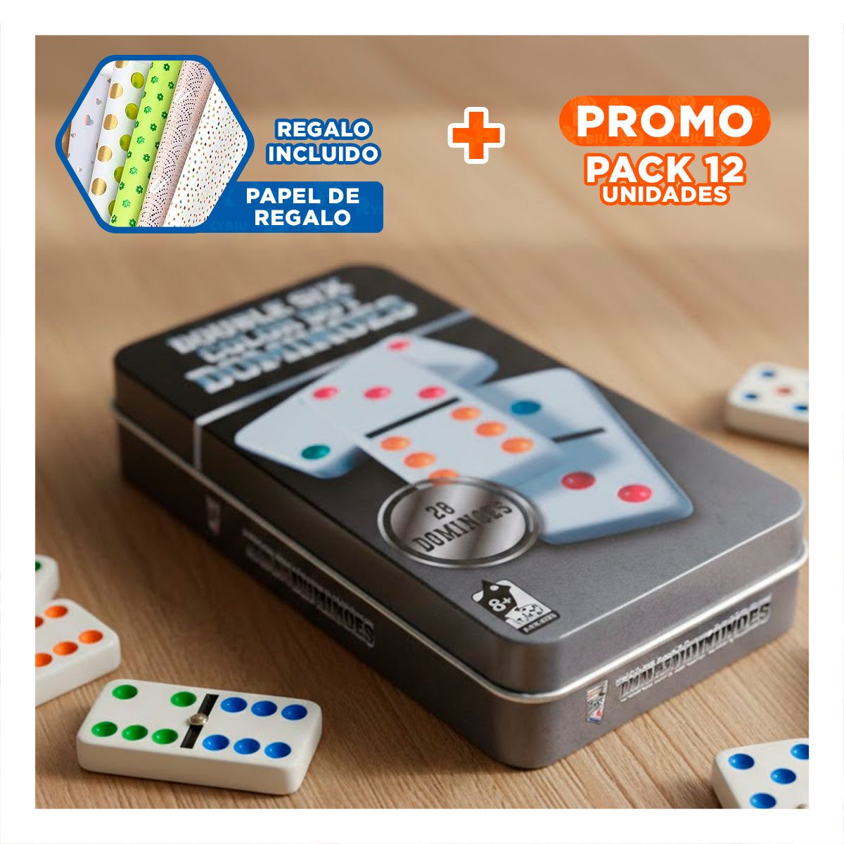 PACK12 PLAN DOMINO TRADICIONAL NEGRO PARA REUNIONES FAMILIARES Y+PAPEL REGALO - 1