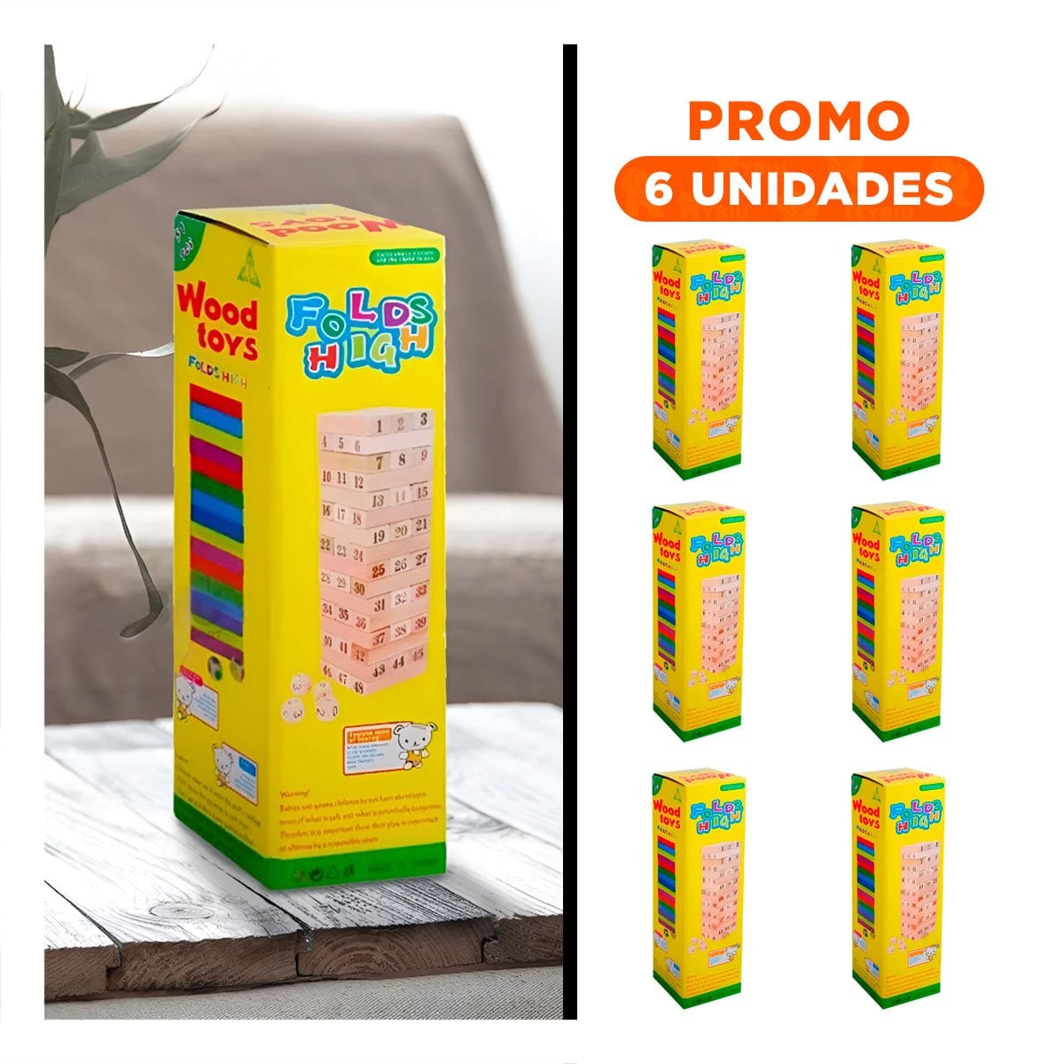 PACK6 SET DE ENTRETENIMIENTO DE MADERA 48 PZAS EN CAJA AMARILLA - 1